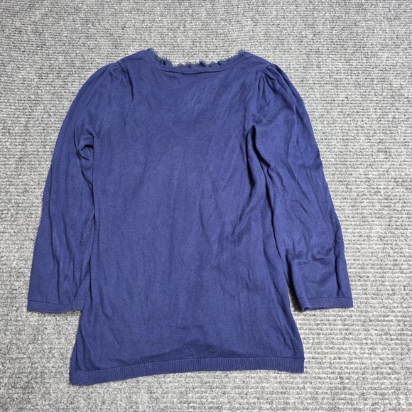 Ann Taylor LOFT V-Neck 3/4 Sleeve Sweater Women's Size XS Navy Blue Chiffon Trim - Picture 2 of 6